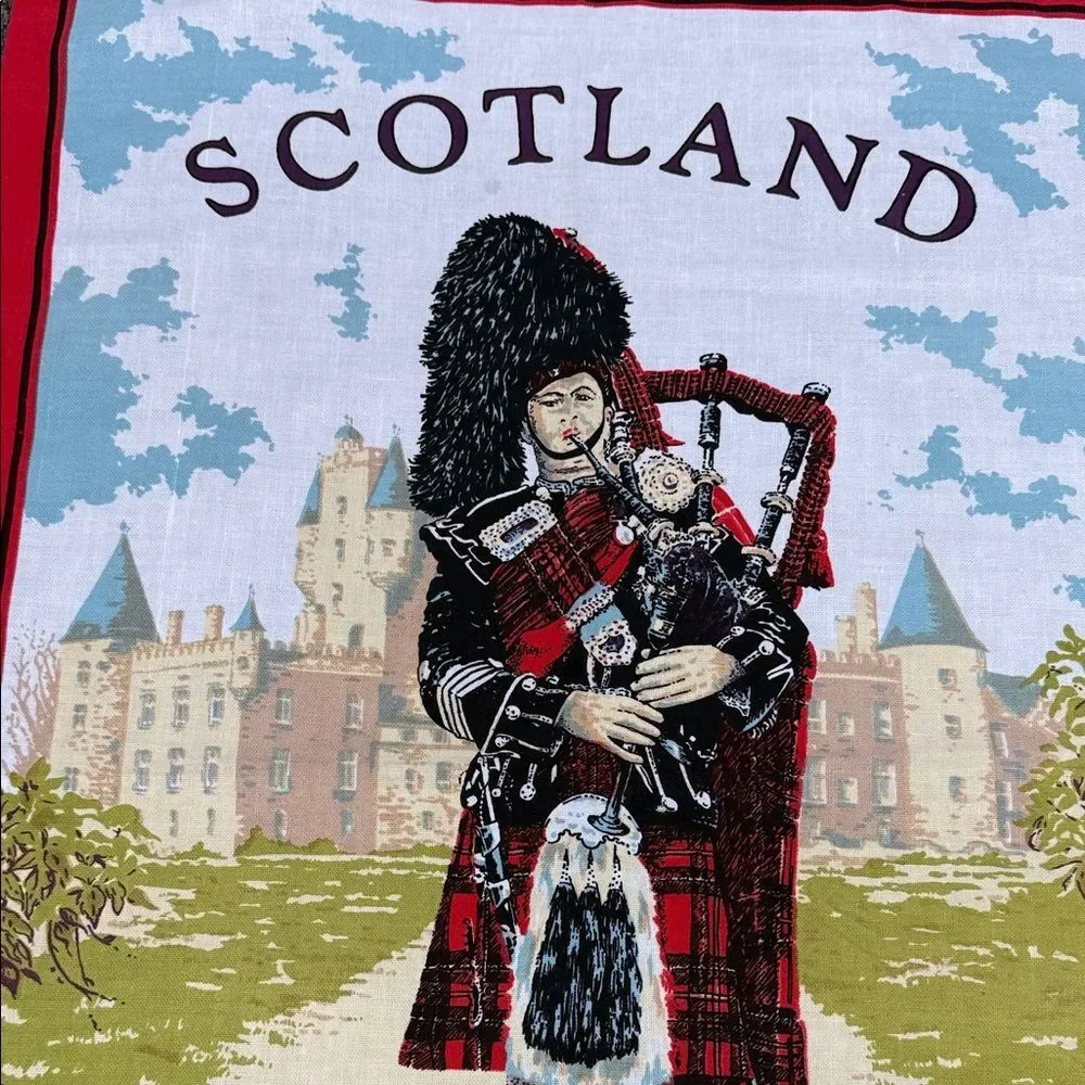 Scotland Tea Towel Wall Hanging Red Black Cotton Bagpipes Amazing Grace Kilt